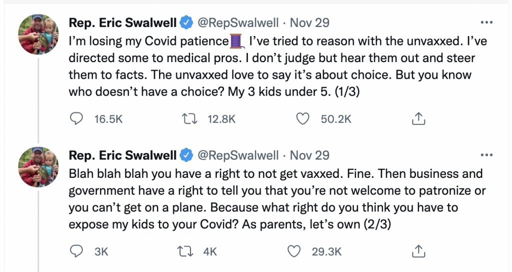 Congressman Eric Swalwell Thinks Only Unvaccinated Spread the Virus