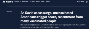 NBC News Article about Scorn for the Unvaccinated - July 2021