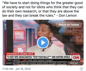 Don Lemon on CNN Says the Unvaccinated Are Idiots