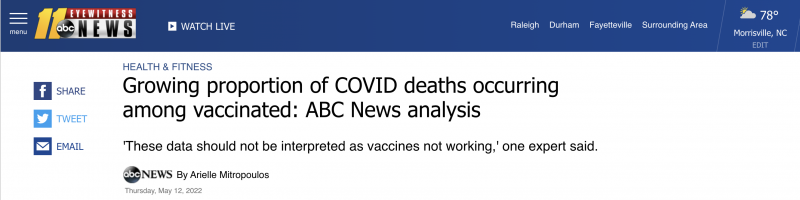 Eyewitness News Raleigh Durham headline on vaccine effectiveness